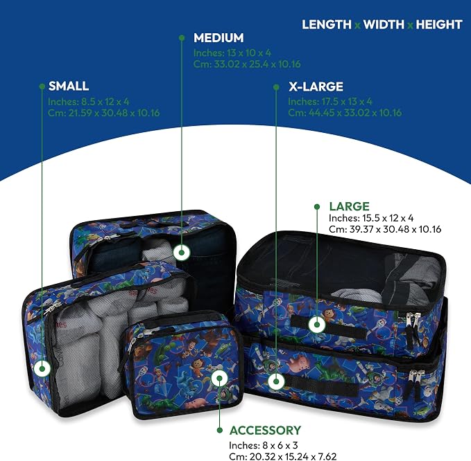 Disney Minnie Mickey Stitch Packing Cubes - Winnie the Pooh, Princess Cinderella, Cars, Toy Story 5 Piece Packing Cubes Compression - Travel Essential - Luggage Suitcase Organizer Set - Image 2
