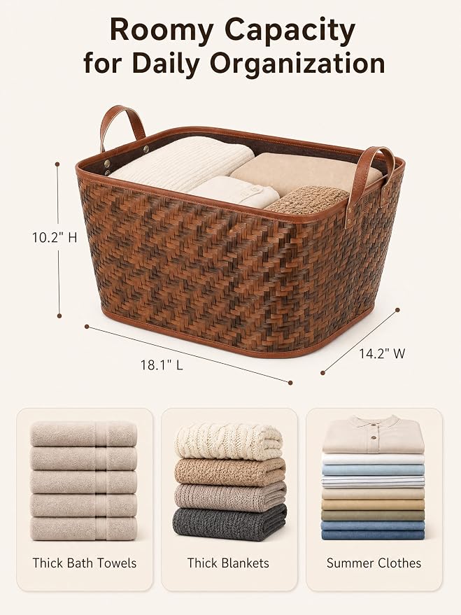 BROWNLILY Oversized Storage Baskets Laundry Hampers with Structured Frame & Supported Bottom, Extra Large Closet Bins for Shelves Blankets Car Bedroom Bathroom Organizers (Pack of 4, Brown) - Image 2
