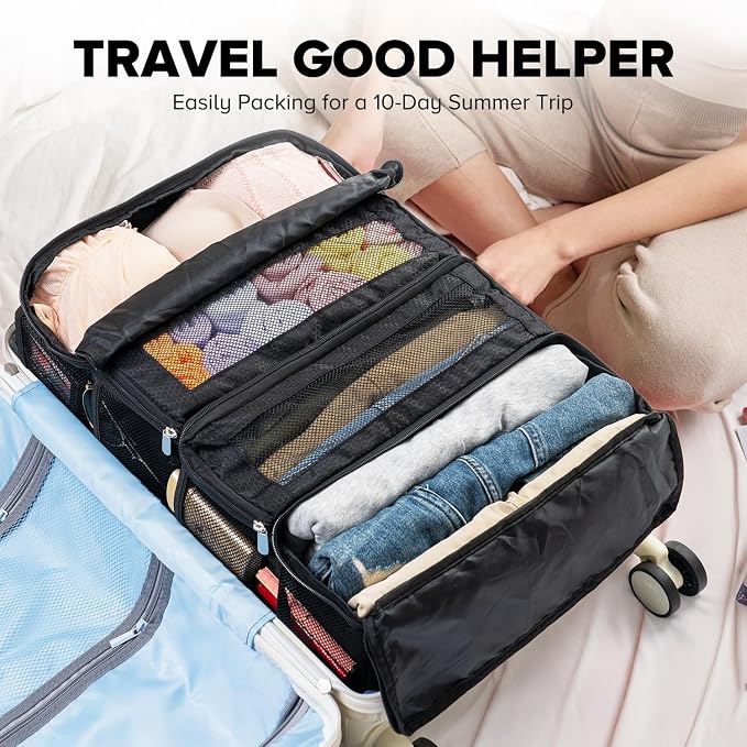 Suitcase Organizer, Travel Luggage Organizer Hanging Shelves Packing Cube Closet/Collapsible Portable Travel Organizer for Carry-on - Image 5