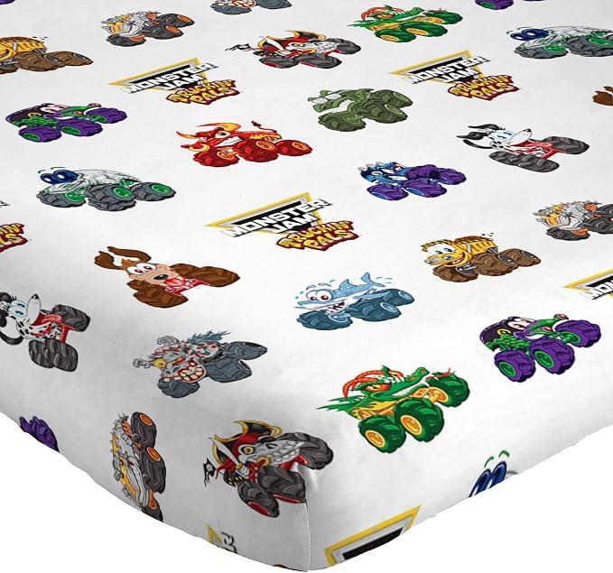 Jay Franco Kids Sheet Set with Fitted, Flat Sheets & Pillow Cover - Ultra-Soft Bedding with Pillowcase for Room Decor, White - Monster Jam, 3 Piece Toddler - Image 5