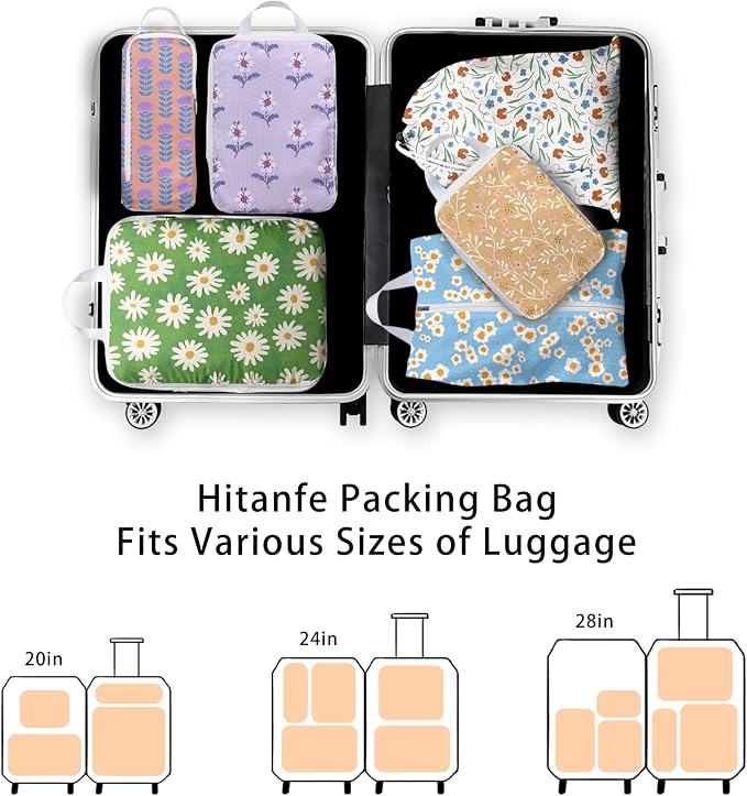 6 Pcs Compression Packing Cubes, Packing Cubes for Travel, Waterproof Luggage Organizer Bags Set, Cute Packaging Cubes for Women Kids Backpack Carry-Ons - Image 5