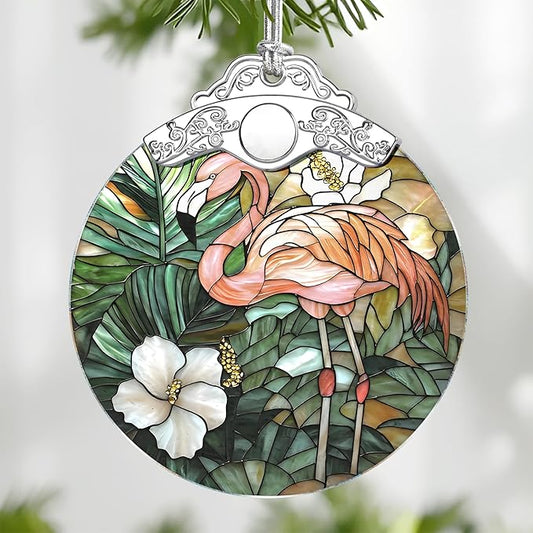 Flamingo Stained Glass Ornament, Christmas Ornaments – Christmas Tree Decorations, Holiday Decor, Stocking Stuffer, Gift Idea, Gifts for Flamingo Lover, Friend, and Family