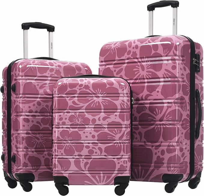 Merax Luggage Sets 3 Piece, Hardside Suitcase Set with Spinner Wheels | Lightweight 20+24+28 IN Suitcase with Carry on Luggage, Purple Pink by Merax