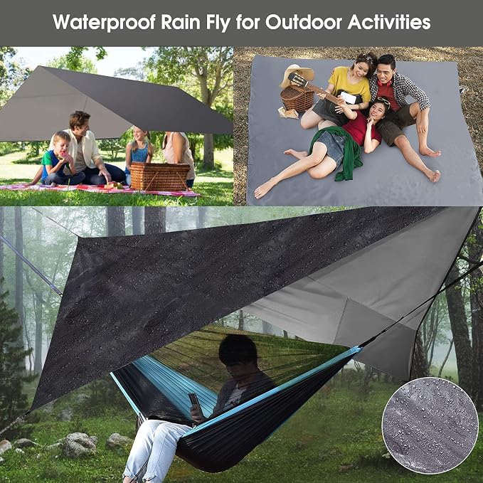 Camping Hammock with Mosquito Net Rain Fly Heavy Duty Tree Strap Nylon Parachute Single Double Hammock Tent Waterproof Rainfly Set for Camping Backpacking Backyard Patio Hiking Travel Outdoor - Image 4