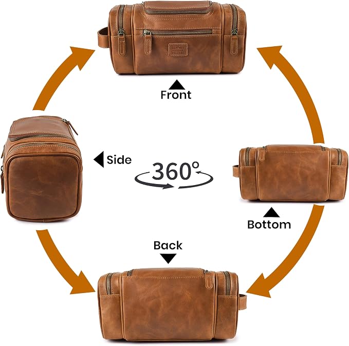 LEATHER VILLAGE Genuine Leather Travel Dopp Kit for Men & Women – Water-Resistant Large-Capacity Hanging Toiletry Bag for Travel, Grooming, Bathroom Organization, Shaving Essentials & Gym Use - Tan - Image 6