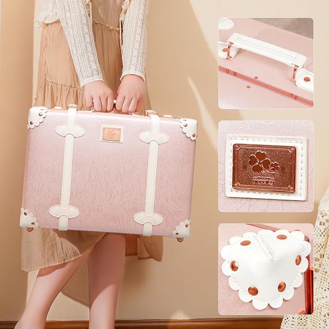 urecity Vintage and Cute Carry-on Overnight Case Non-wheeled Mini Leather Trunk Suitcase with Shoulder Strap - Image 3