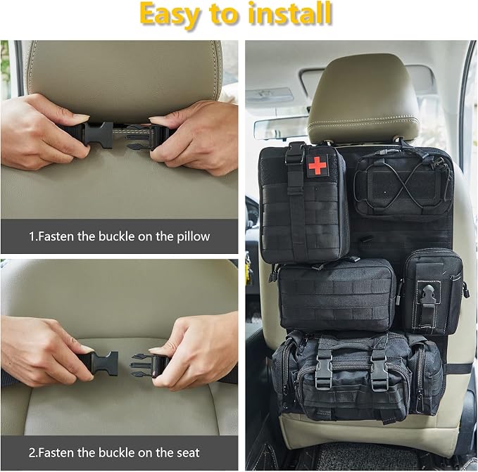 BXBXHD 6 Pack Tactical Truck Organizer Back Seat Storage Car Seat Storage Bag Molle Panels for vehicles, Car and SUV with Lots of Handy Compartments (Black) - Image 4