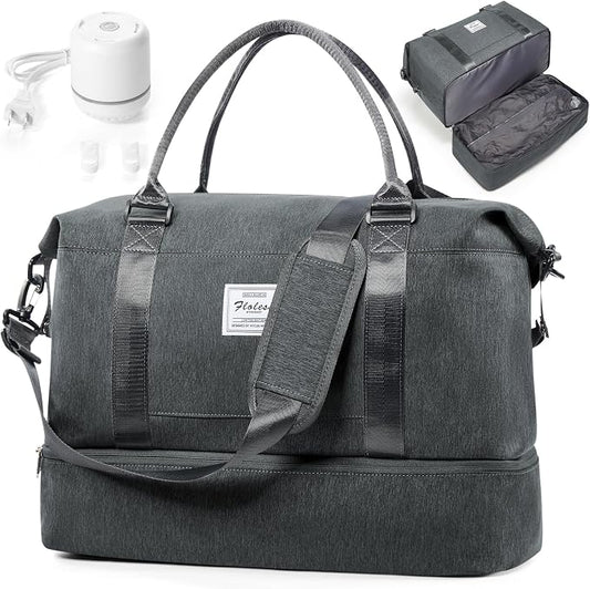 Weekender Bags for Women,Vacuum Overnight Travel Duffel Bag | Compression Pocket & Air Pump, Personal Item Travel Bag by SYCNB