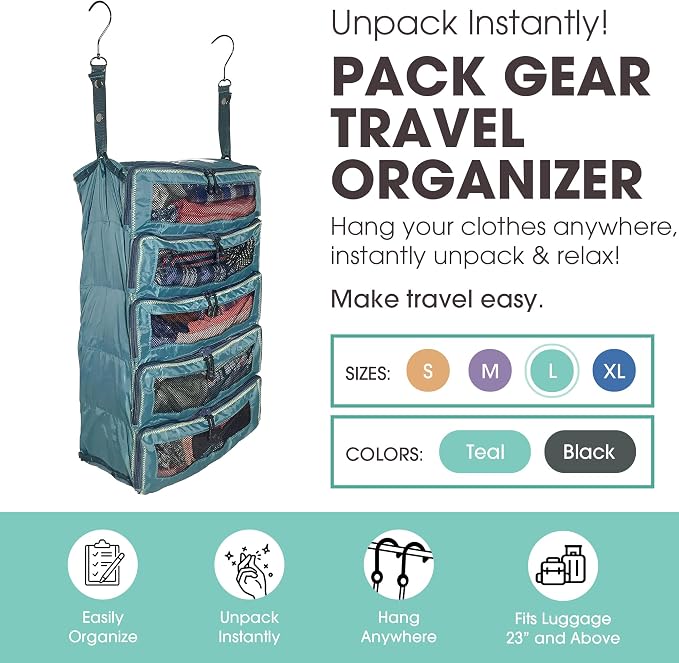 Pack Gear Hanging Suitcase Organizer - Our Large Hanging Luggage Organizer Fits Any Suitcase - Our Packing Cubes For Travel Uses Mesh Windows to Make it Easy to Find your Clothes (Green, L) - Image 2