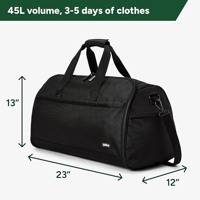 Halfday Convertible 2-in-1 Premium Garment Duffel Weekender Bag 45L: Wrinkle-Free Travel (Hanging Suit Compartment, Shoe Pockets, Trolley Sleeve), Balistic Nylon Carry-on, Jet - Image 6