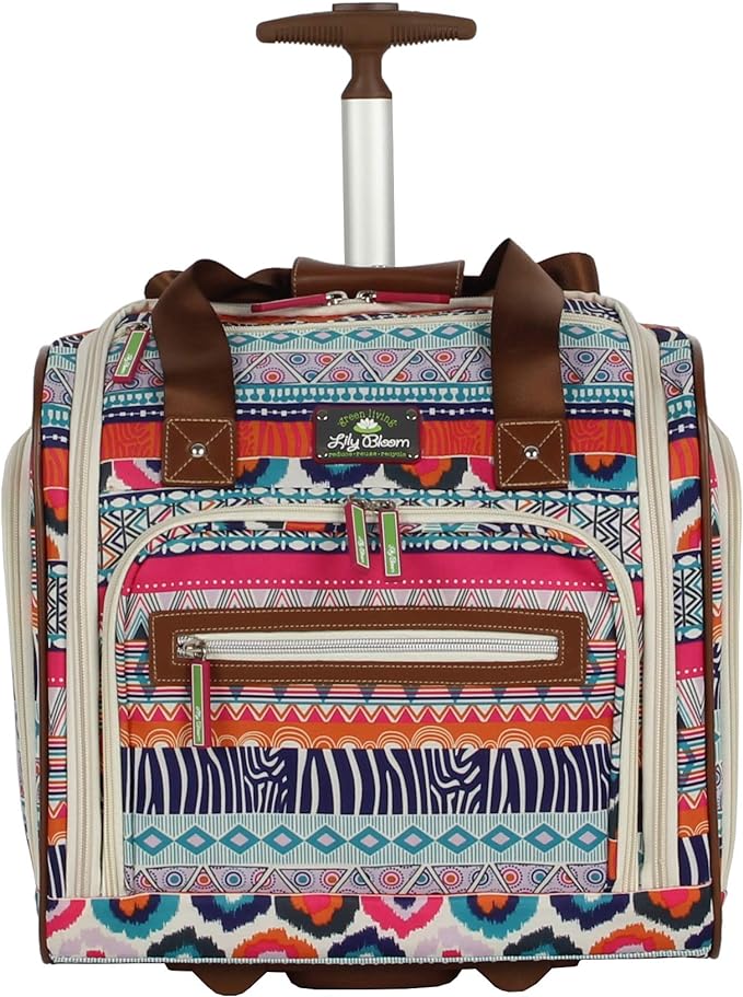 Lily Bloom Designer 15 Inch Carry On - Weekender Overnight Business Travel Luggage - Lightweight 2-Rolling Wheels Suitcase - Under Seat Rolling Bag for Women (One Size, Tribal Stripe) by Lily+Bloom