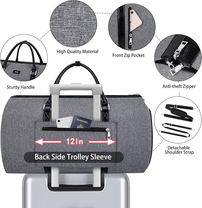Convertible 2-in-1 Garment Bags for Travel, 50L Carry On Garment Duffle Bag With Shoe Compartment Large Weekender Bag for Women Men Hanging Suitcase Suit Travel Duffel Overnight Bags - Image 4