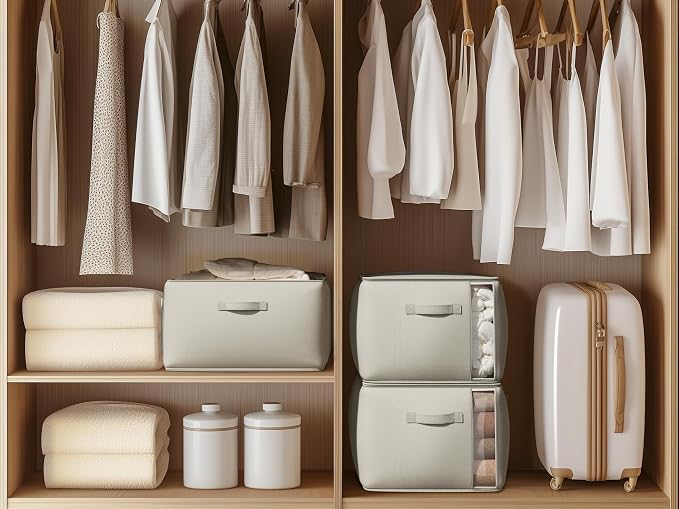 Vailando Large Canvas Comforter Storage Bags Closet Organizer for Clothes Sweater Clothes Organizer with Dual Zipper Three Carrying Handles for Blanket Closet Storage Container, 2 Pack, Grey - Image 7