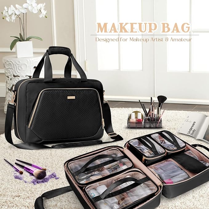 Professional Makeup Artist Bag, Large Makeup Organizer Travel Case | Makeup Bag with 4 Cosmetic Cases, Hair Tools Pocket, Makeup Kit Storage Section, Travel Organizer for Artist - Image 7