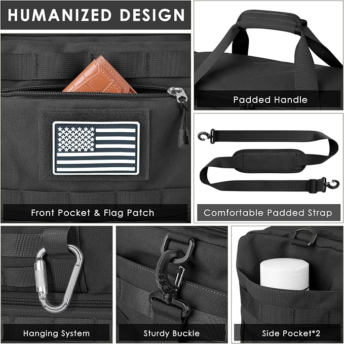 Travel Bag for Men Women, Gym Bag & Tactical Duffle Bags for Travel, Carry on with Toiletry Bag and Shoe Compartment, Weekender Overnight Trip with Wet Pocket for Workout Medical, Black - Image 5