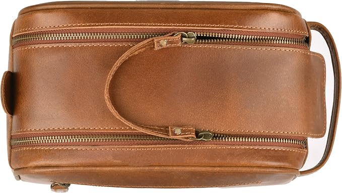 LEATHER VILLAGE Genuine Leather Toiletry Travel Bag With Waterproof Lining - Sun Tan | King-Size Handcrafted Vintage Dopp Kit Bag, Shaving & Bathroom Organizer, Gift for Men & Women - Image 8