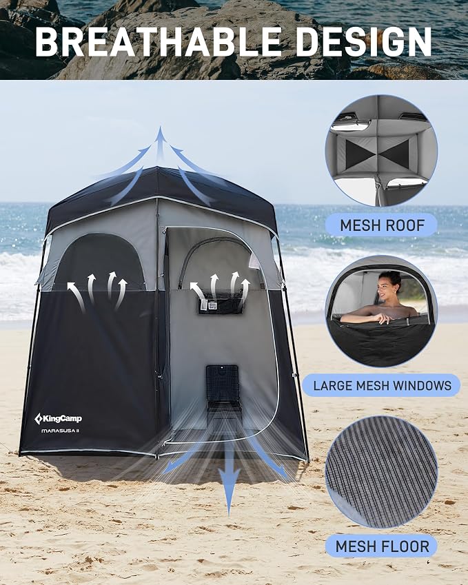 KingCamp Shower Tent, Portable Privacy Tent Outdoor Camping 1/2 Room Toilet Tents with Shower Bag & Dressing Room for Beach, Camping & Hiking - Image 4