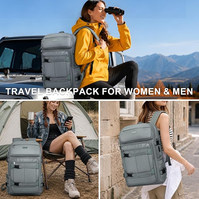 PIJUSHI Casual Travel Backpack for Women with 16" Padded Laptop Compartment | Carry On Luggage with USB Charging Port, 1680D Water-Resistant Nylon, Airline Approved, For Daily, Hiking - Image 2