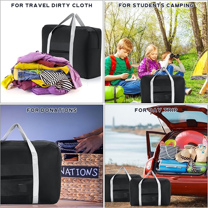 Sweetude 24 Pcs Travel Duffel Bags Bulk Foldable Luggage Bag Women Men Waterproof Carry Tote with Trolley Sleeve for Gym, Overnight, Airlines(Black) - Image 6