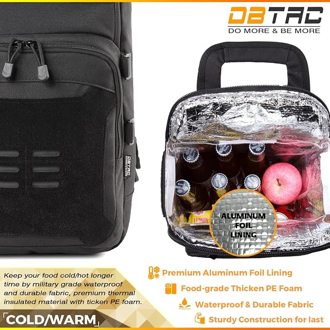 DBTAC Tactical Lunch Backpack, Large Lunch Cooler for Men Women Adult | Cooler Backpack Insulated Leak Proof for Work Camping Fishing Outdoor Travel w/Soft Easy-Clean Liner x2 (Black, 24-Cans) - Image 4
