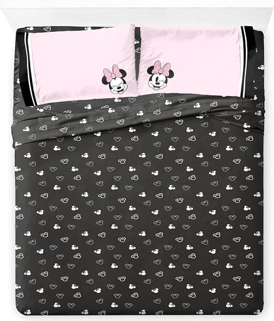 Jay Franco Kids Sheet Set with Fitted, Flat Sheets & Pillow Cover - Ultra-Soft Bedding with Pillowcase for Room Decor, Black - Minnie Mouse, 4 Piece Queen by JayFranco