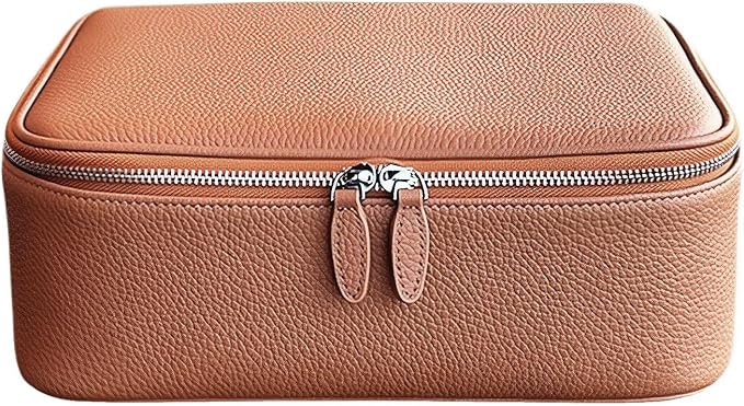 Luxury Genuine Cowhide Leather Cosmetic Organizer Bag – Large Capacity Makeup & Toiletry Travel Case with Compartment, Brush Holder for Women and Men by Hyfant
