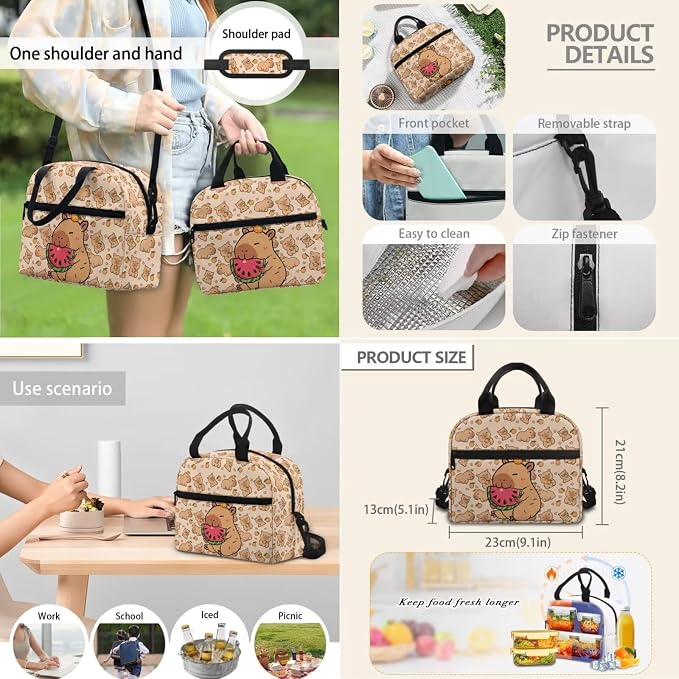 Cute Capybara Backpack Set for Boys Girls 4 Pieces School Backpack with Lunch Box & Pencil Case Pouch Water Bottle Sling Bag for Preschool Elementary Bookbag Set - Image 7