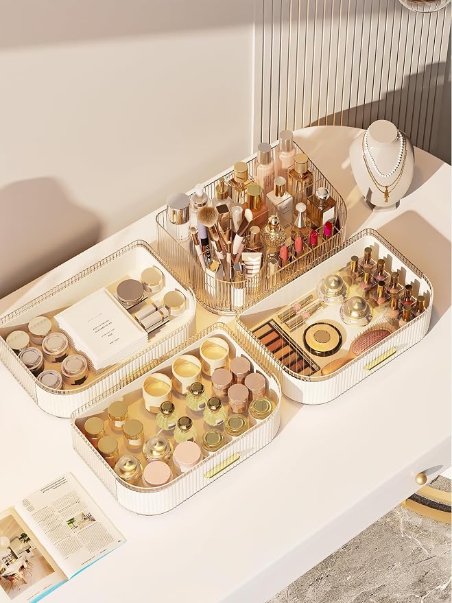360° Rotating Makeup Organizer with Drawer, Clear Acrylic Cosmetic Storage Display, Stackable Beauty Counter (Clear, Large (Tray + 1 Drawer)) - Image 8