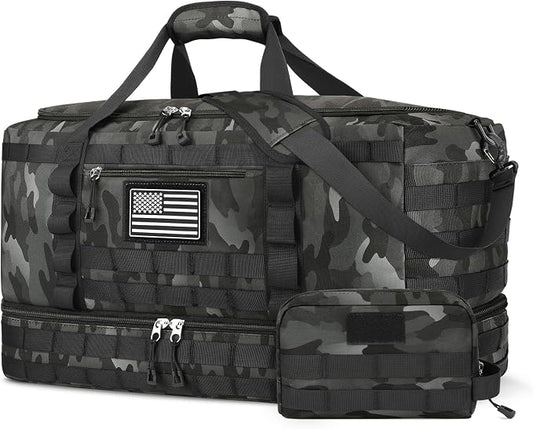 Travel Bag for Men Women, Gym Bag & Tactical Duffle Bags for Travel, Carry on with Toiletry Bag and Shoe Compartment, Weekender Overnight Trip with Wet Pocket for Workout Medical, Black Camo by ETRONIK