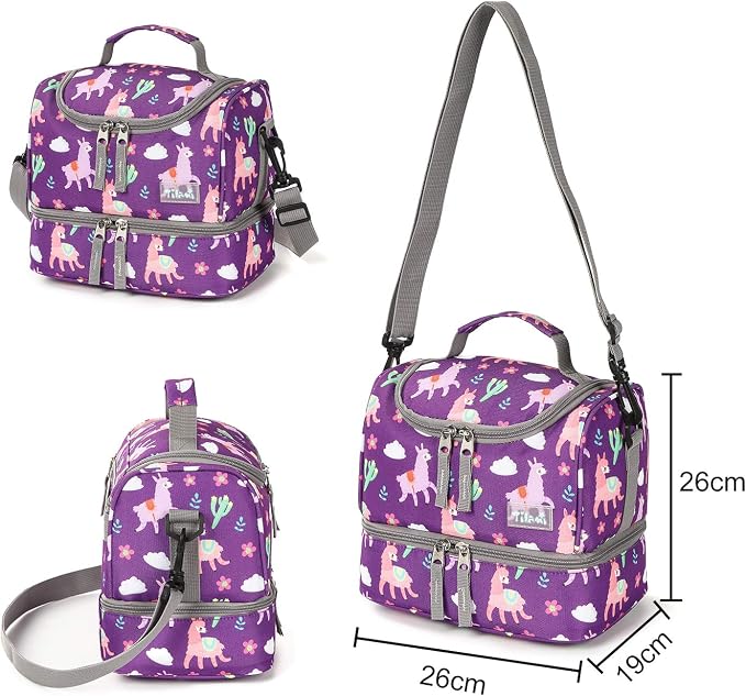 Tilami Rolling Backpack 18 inch Double Handle with Lunch Bag Wheeled Kids Backpack for Girls and Boys, Purple Alpaca - Image 6