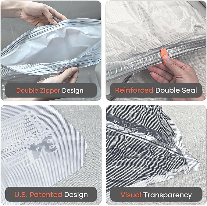Vacbird Vacuum Seal Bags for Clothing with Rechargeable Cordless Pump, 24 Pack Vacuum Storage Bags, Compression Packing for Clothes Bedding Blanket Pillows Comforters - Image 7