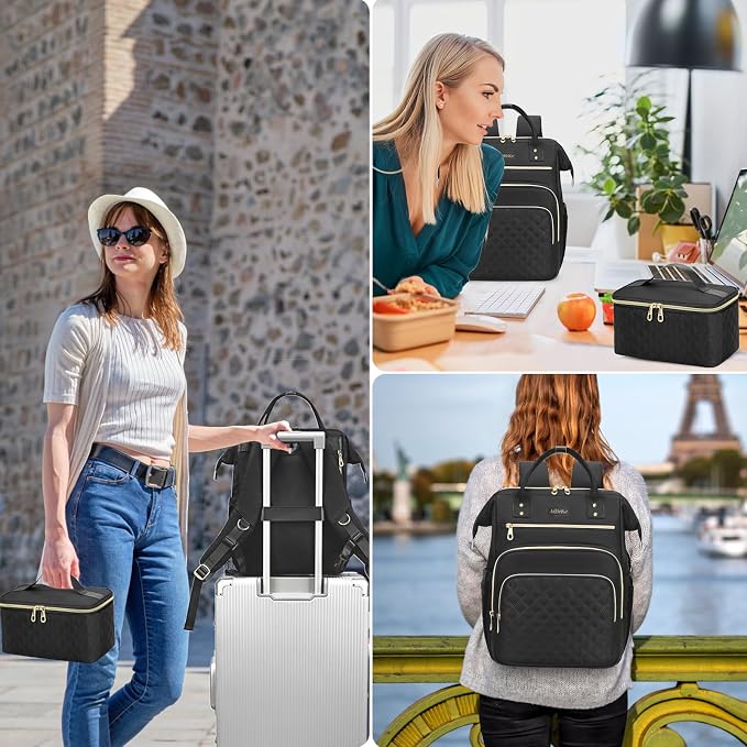 AIJIEKE Lunch Backpack for Women, 15.6 Laptop Backpack, Lunch Box, Black | Water resistant computer bag with insulated leakproof cooler. Travel meal prep backpack for nurse, teacher, college commute - Image 7