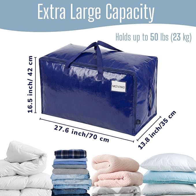 VENO 8 Pack Extra Large Heavy Duty Moving Bags with Wide Opening & Reinforced Handles, Reusable Storage Tote Bags with Strong Zippers for Clothes, College Dorm Essentials & Moving Supplies - Image 4