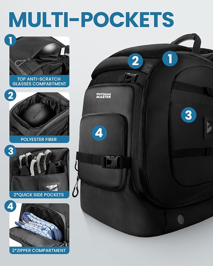 OutdoorMaster Boot Bag, 65L Waterproof Ski Snowboard Boots Air Cushion Shoulder Pad Skiing Gear Bag Travel Backpack for Ski Helmets, Goggles & Accessories Men & Women - Dark Black - Image 5