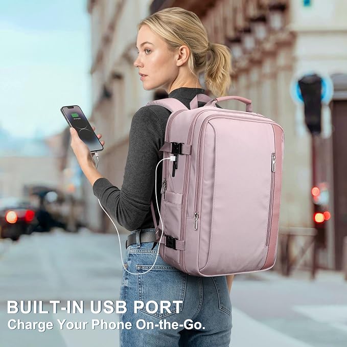 PIJUSHI Travel Backpack for Women, Fits 16" Laptop, Expandable 30L to 35L | Airline Approved Carry-on Luggage with Padded Laptop Compartment, USB Port, Wet Pocket, For Business, Commute - Image 6
