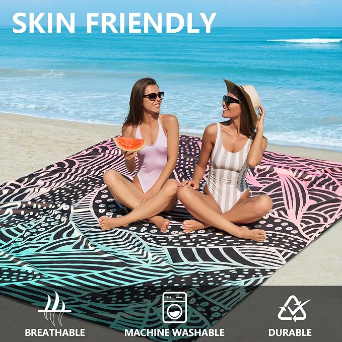 HIHOHO Beach Blanket Waterproof Sandproof Beach Mat for 1-8 Adults Quick Drying Durable Outdoor Picnic Mat for Beach Festival Travel Camping Hiking (Gradiant BK-Ripple, 79"×83"(4 Person)) - Image 3
