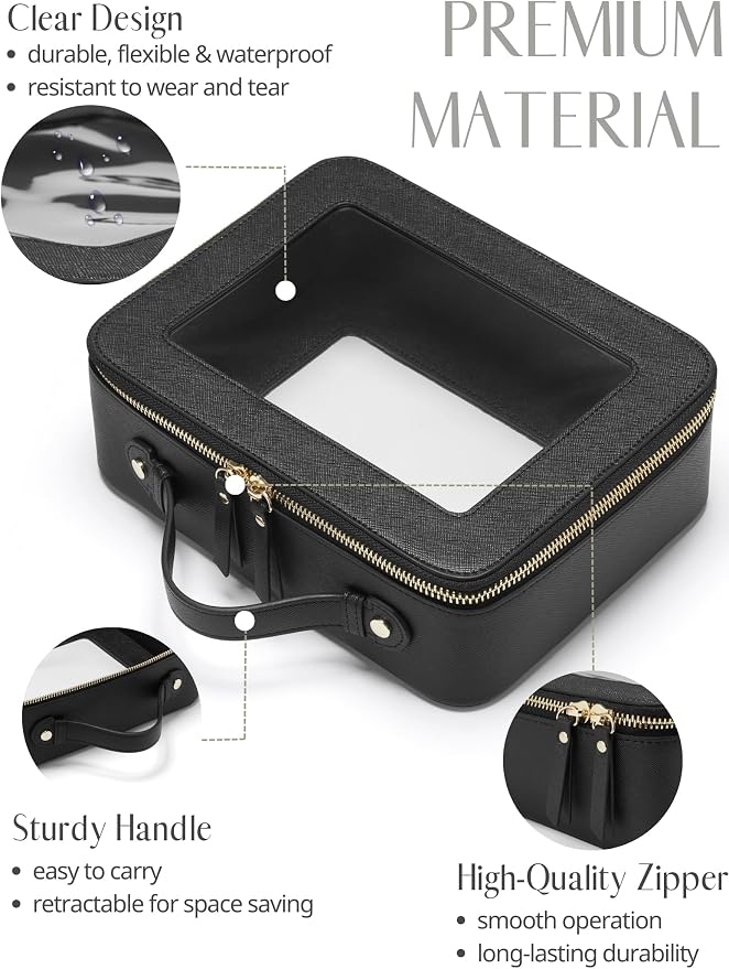 Popvibe Clear Makeup Case Black Traveling Toiletry Bag Travel Large Big Clear Cosmetic Bag Mahjong Tile Bag with Zipper Women - Image 2