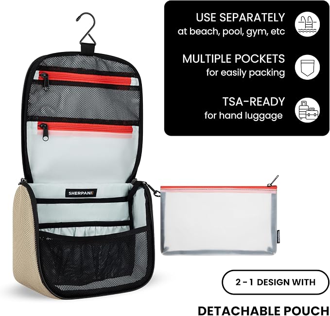 Sherpani Co-Pilot, Travel Toiletry Bag, Hanging Cosmetic Organizer, Water Resistant Makeup Bag, Shower Dopp Kit, Essentials Toiletries for Women, Travel Gift (Straw) - Image 5