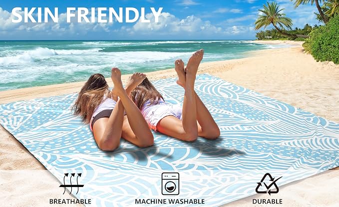WIWIGO Beach Blanket Waterproof Sandproof Beach Mat 79" X 83"/10'x9'for 2-8 Adults Quick Drying Outdoor Picnic Mat Beach Accessories for Travel, Camping, Hiking - Image 5
