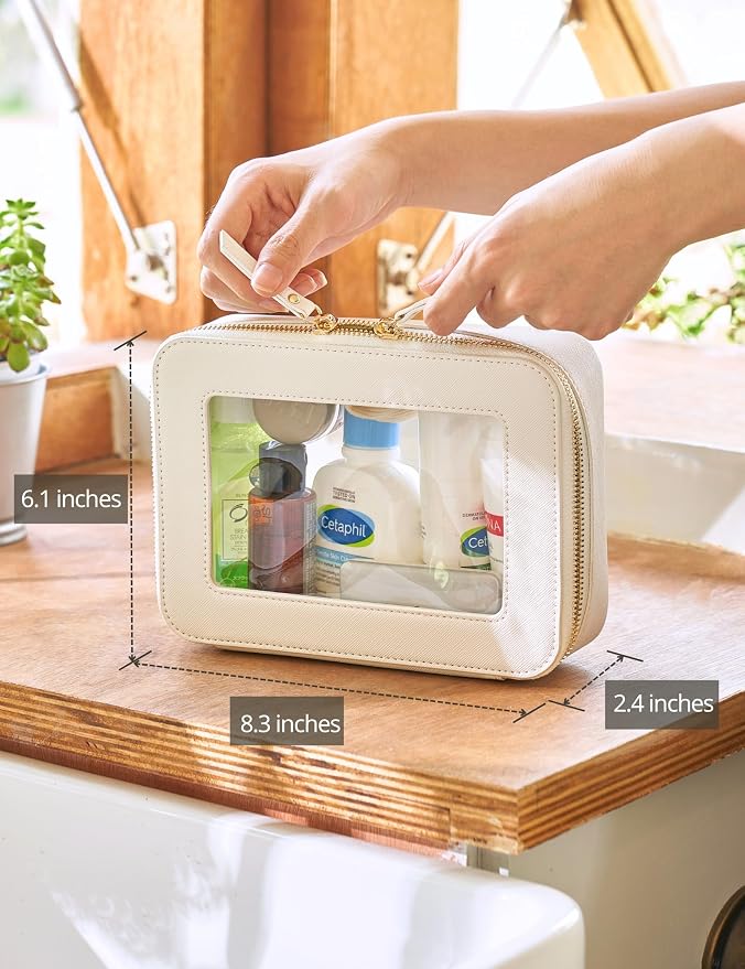 Popvibe Clear Makeup Case White Toiletry Bag Travel Medium Clear Cosmetic Bag with Zipper, Small Make Up Bag Organizer Traveling TSA Approved Transparent Bag Car for Essentials - Image 3