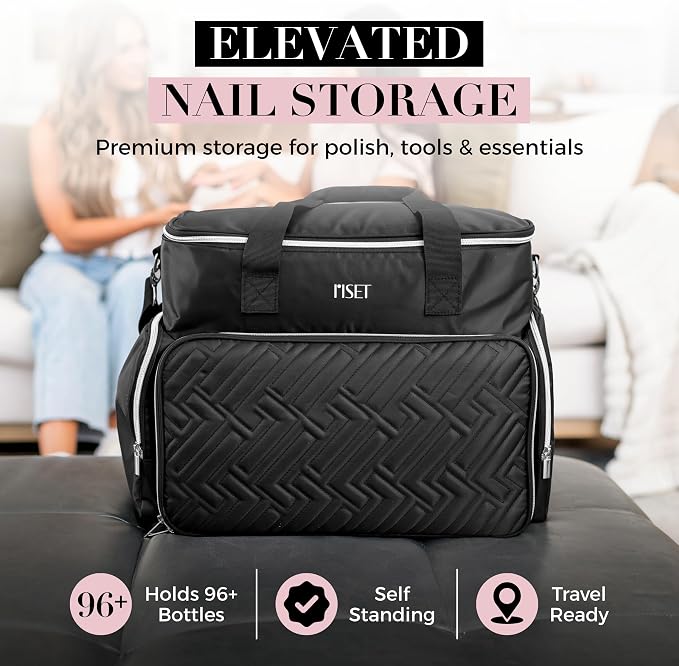 Nail Polish Organizer Case - Structured Spill-Proof Travel Bag with Reinforced Stitching, Strong Zippers, Removable Dividers - Extra Large Manicurist Storage Box in Luxury Gift-Ready Packaging - Black - Image 2