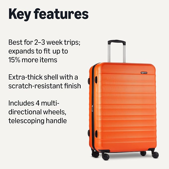 Amazon Basics 30" Hardside Large Checked Luggage, Expandable For Up to 15% More Space, Hardshell Suitcase With Wheels, Scratch-Resistant Surface, Four Multi-directional Wheels, Orange - Image 2