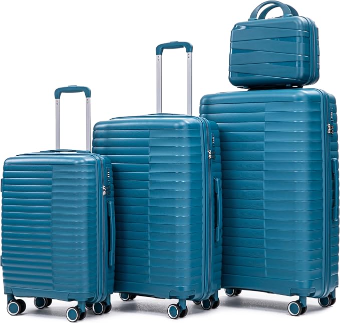 Merax Luggage Sets 4 Piece with Cosmetic Case Lock, Hardside Carry On Suitcase with Zippers Lightweight Rolling Travel Luggage Sets with Spinner Wheels,Blue1 by Merax