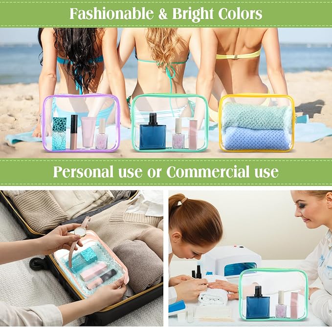 60 Pcs Clear Makeup Bags Bulk Travel Toiletry Bag 7 x 5.5 x 1.6 Inch PVC Zipper Pouch Waterproof Plastic Cosmetic Case Portable Organizer for Women Summer Bathroom (Multicolor) - Image 3