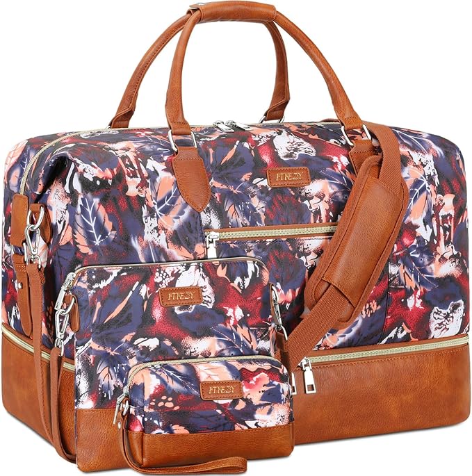ITIEZY Weekender Overnight Bag for Women - Large Travel Duffel Bag with Shoe Compartment, Gym Duffel Bag Hospital Bag Carry On Tote Bags for Airplanes with Crossbody Bag Toiletry Bag 3Pcs Set by ITIEZY