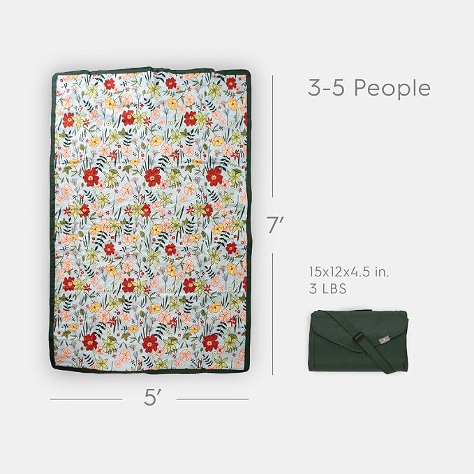 Little Unicorn 5'x7' Outdoor Family Picnic & Beach Blanket | Durable & Water-Resistant Fabric | Compact Fold & Easily Wipes Clean | Zipper Pocket (Primrose Patch) - Image 2