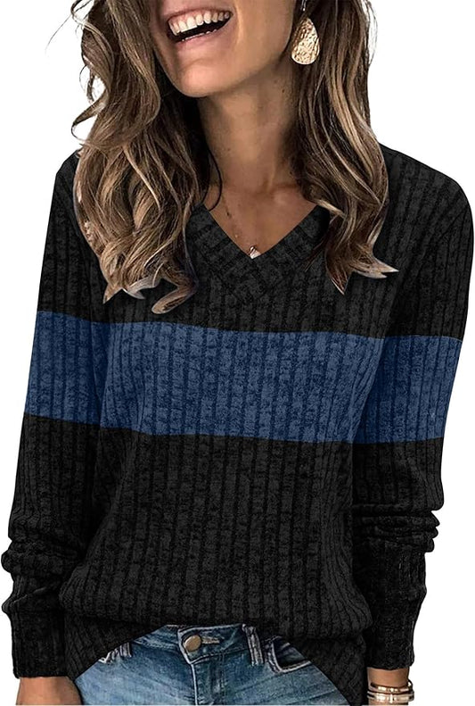 Sampeel V Neck Long Sleeve Shirts for Women Casual Fall Tops Lightweight Tunic Sweaters Fashion Clothes Loose Fit 2025