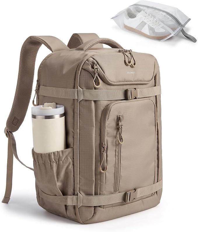 BAGSMART 35L Travel Backpack for Women & Men Fits 17-Inch Laptop, Airline Approved Carry On Backpack with Wet Pocket & Shoe Pouch, Water-Resistant Personal Item Travel Bag, Camel by BAGSMART