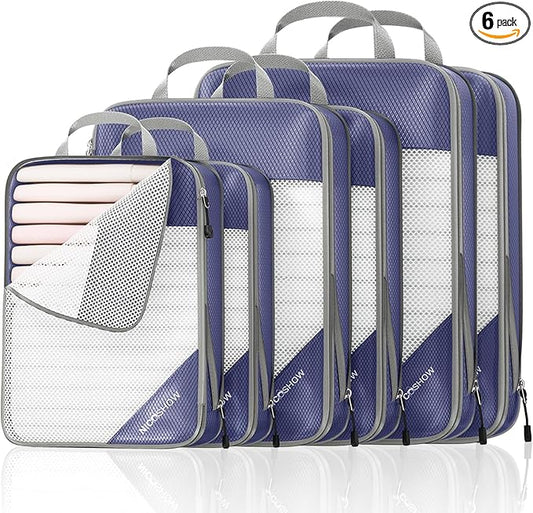 NICOSHOW Compression Packing Cubes 6 Set, Compressible Space-Saving Packing Cubes for Travel - Compression Bags, Luggage Organizer, Travel Essentials for Women, Bluish Purple by NICOSHOW