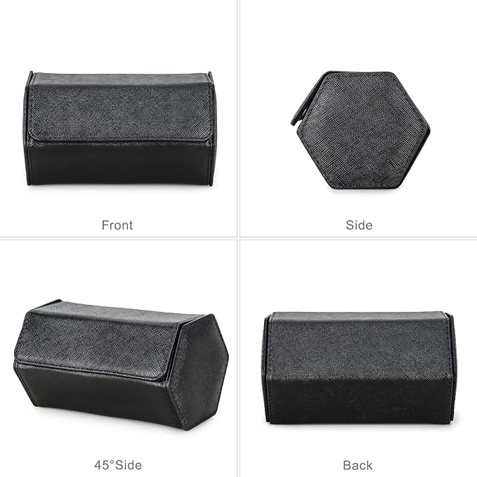 Hiram Genuine Leather Saffiano Watch Roll Travel Case, Leather 2-Watches Roll Case for Treasured Watches and Bracelets(Black) - Image 3